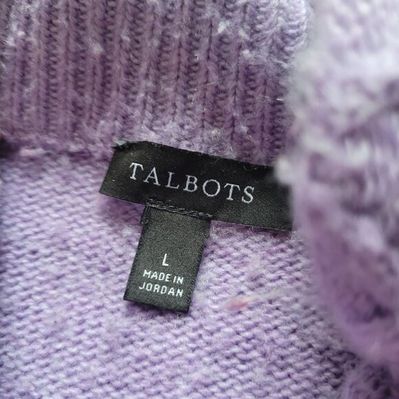 Talbots Purple Mock Neck Cable Knit Sweater Gold Button Detail Large - Picture 4 of 5